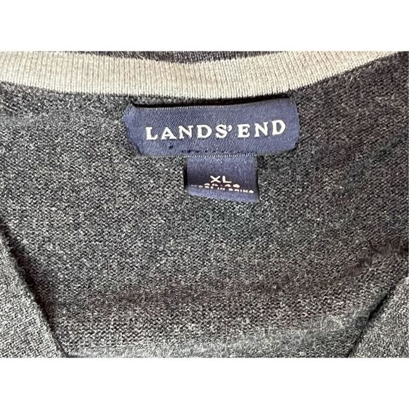 Lands End Gray Cotton V-neck Sweater sz XL 46/48 Modern‎ Classic - Picture 3 of 9